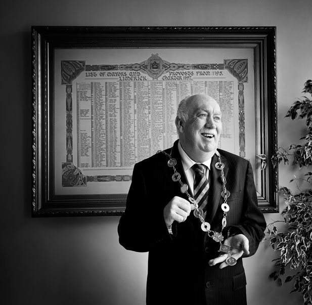 Former Mayor of Limerick Jim Long posing in office for Faces of Limerick by Cormac Byrne.  